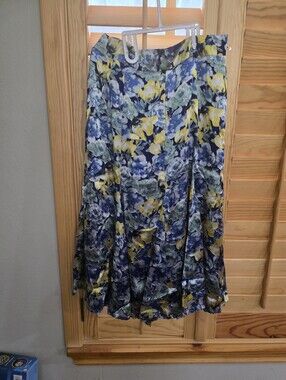 White House Black Market Floral A-Line Midi Skirt in Blue, Yellow & Green